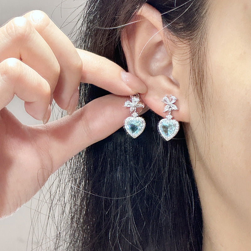 Aquamarine Love Heart Earrings