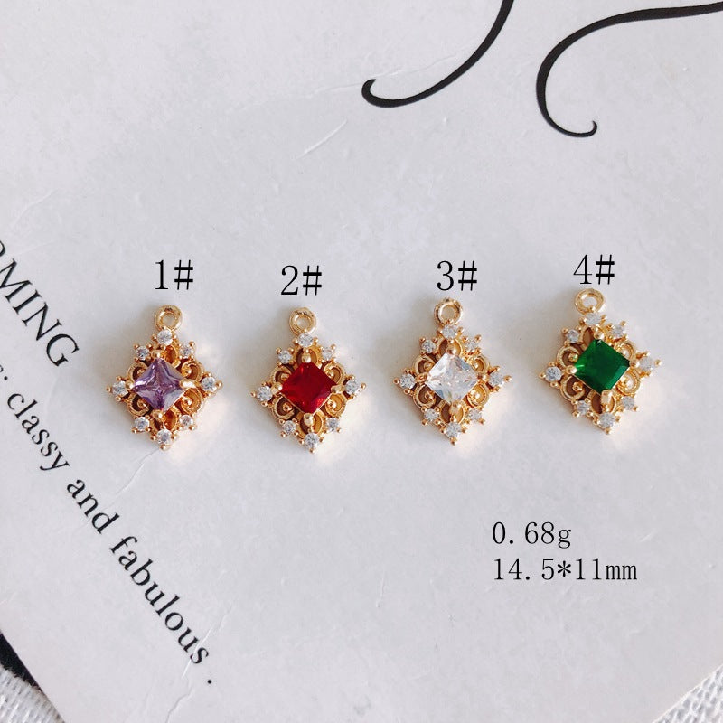 Zircon Single Pendant Rhombus with Diamonds Hollowed Out Flowers Small Pendant DIY Accessories