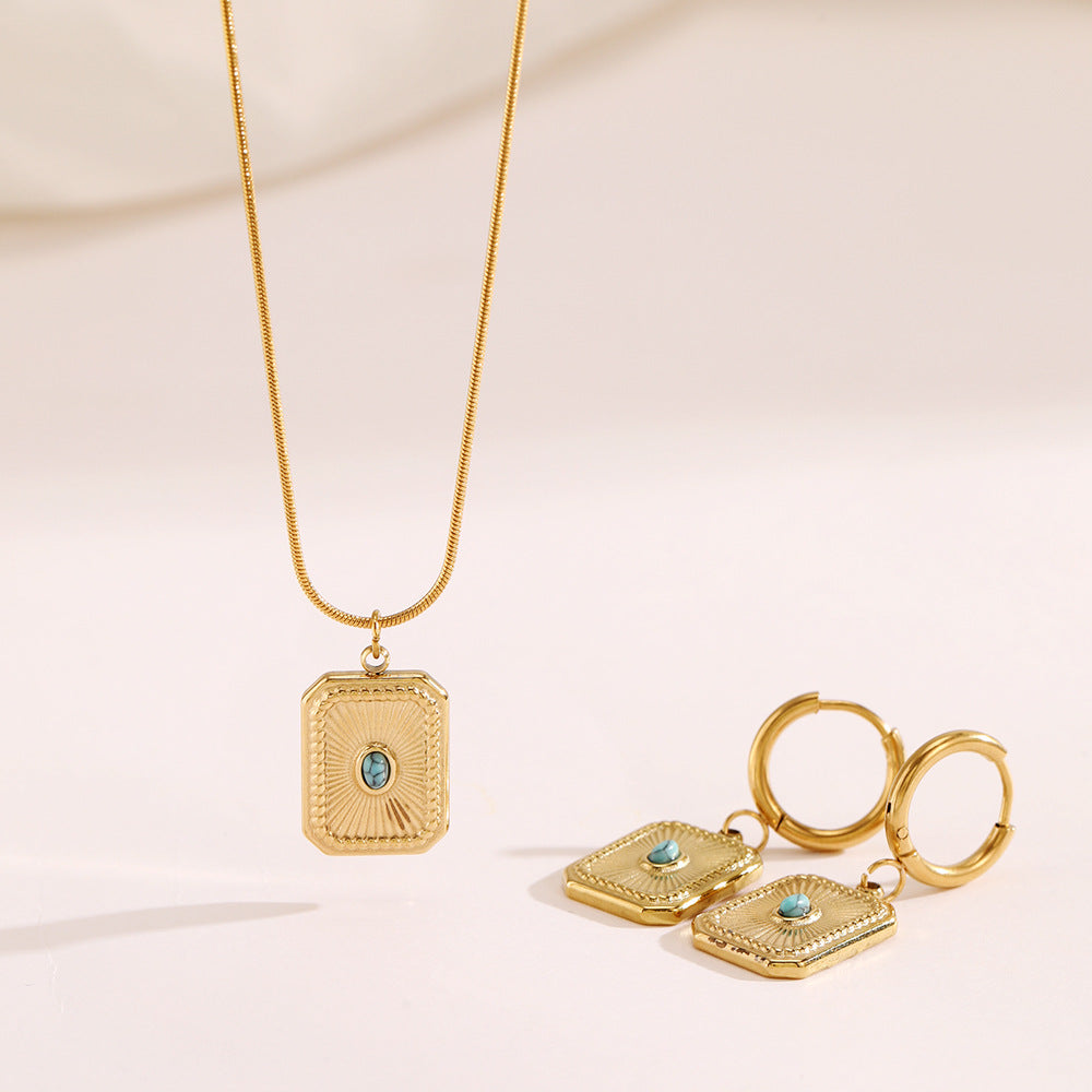 Square turquoise gold-plated necklace