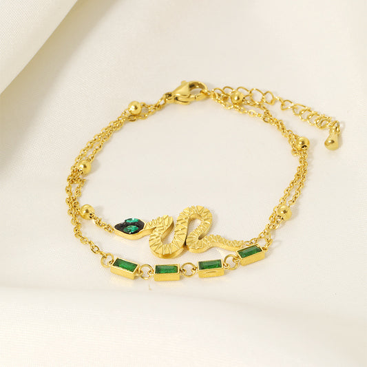 Green Zirconia Snake Double Bracelet