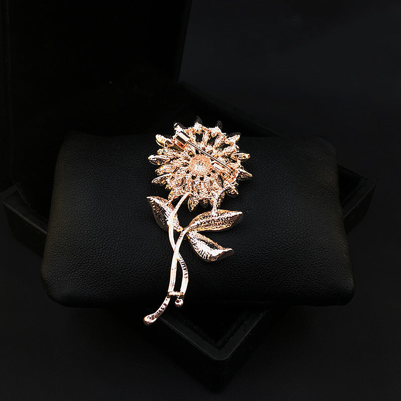 Diamond Sunflower Crystal Brooch