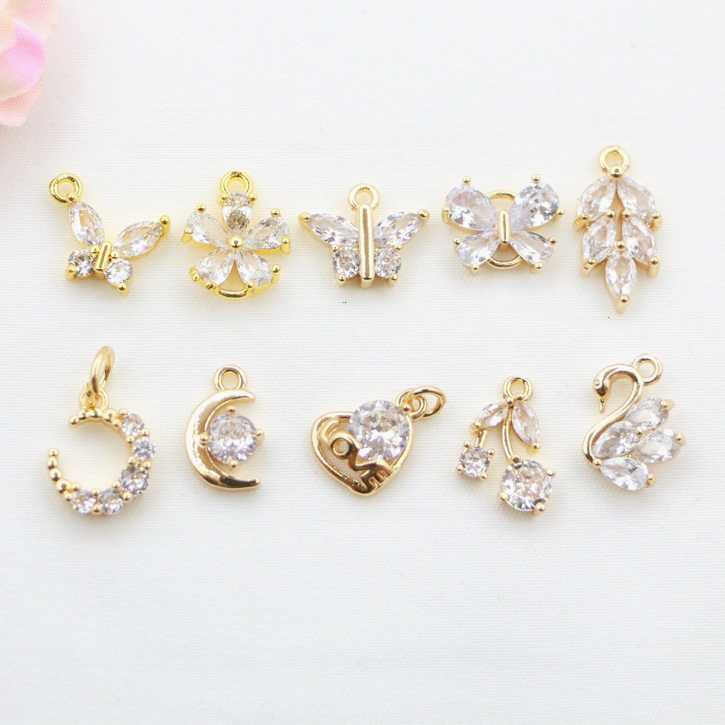 14k Set Zirconia Moon Butterfly Swan Rose Pendant Diy Necklace Earrings Pendant Material