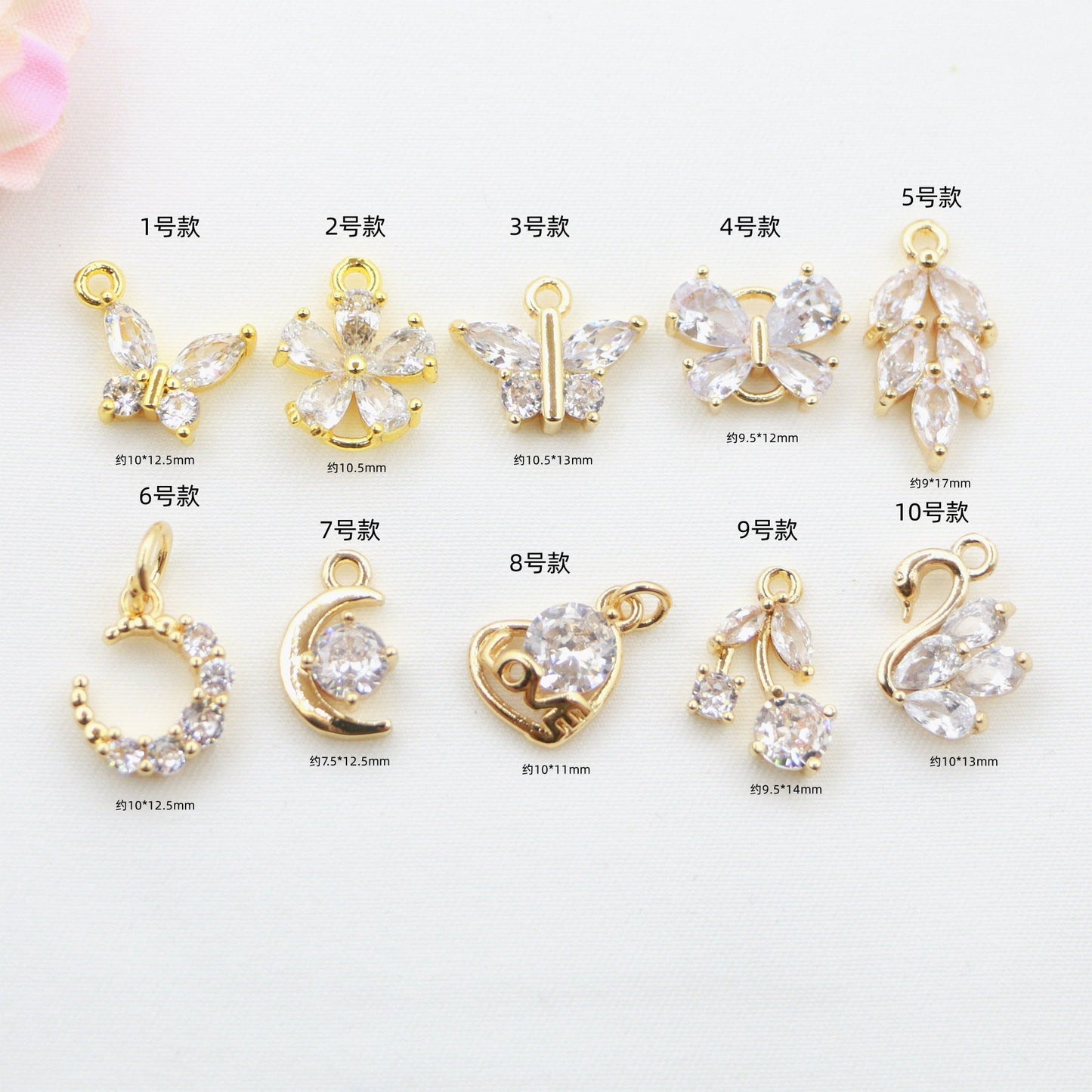 14k Set Zirconia Moon Butterfly Swan Rose Pendant Diy Necklace Earrings Pendant Material