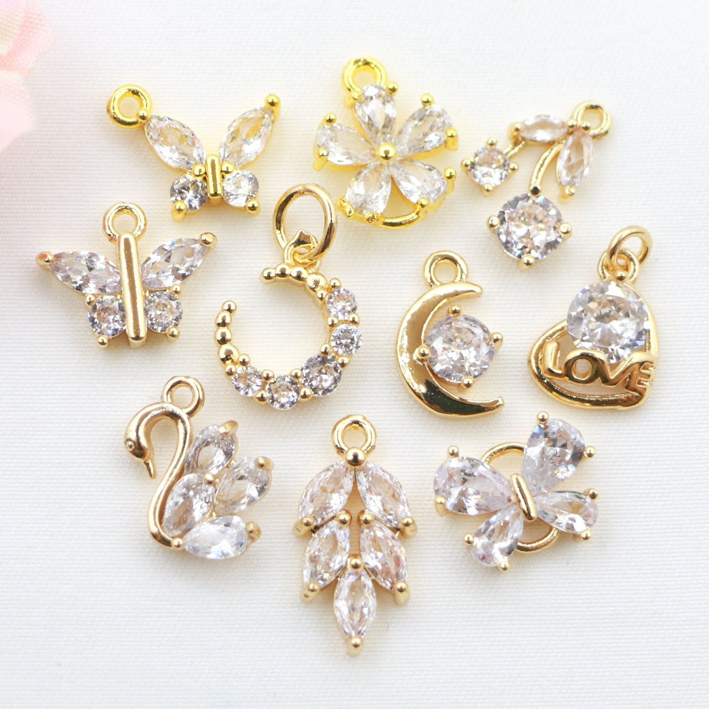 14k Set Zirconia Moon Butterfly Swan Rose Pendant Diy Necklace Earrings Pendant Material