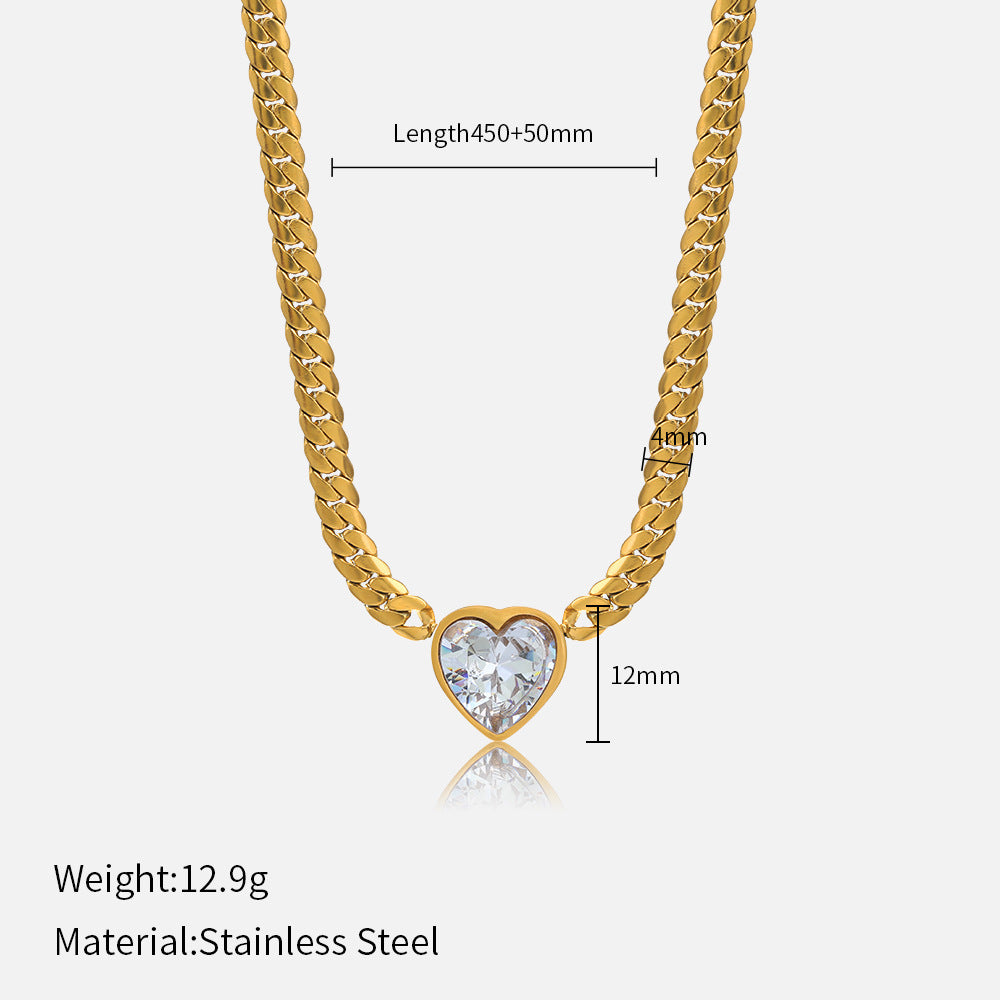 Stainless Steel Diamond Heart Necklace